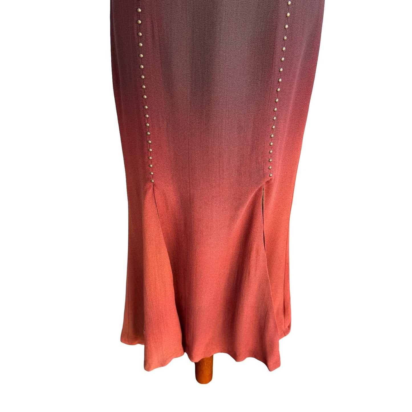 Vintage 90s Silk Ombre Gradient Studded Boho Whimsigoth Edgy Grunge Maxi Dress S