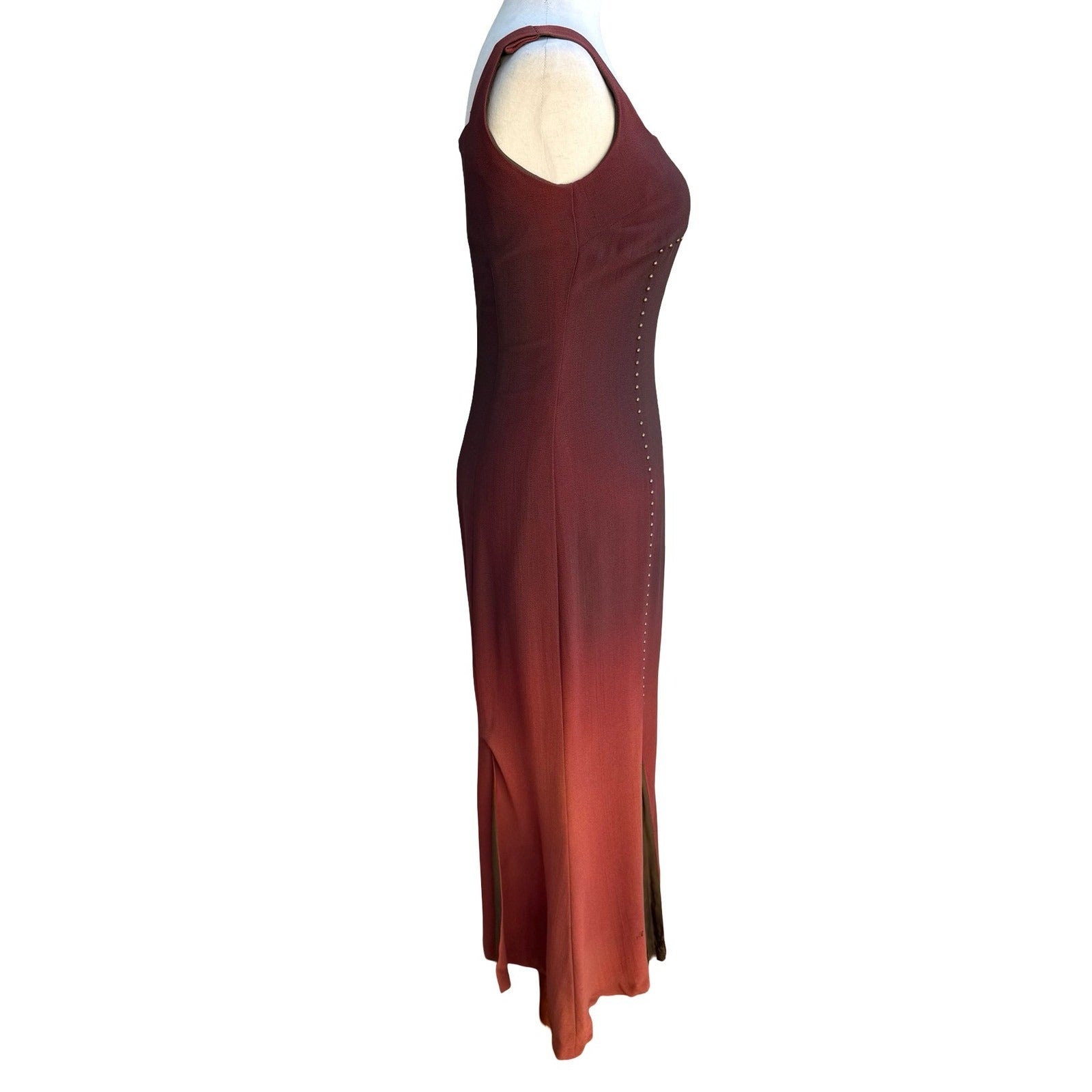 Vintage 90s Silk Ombre Gradient Studded Boho Whimsigoth Edgy Grunge Maxi Dress S