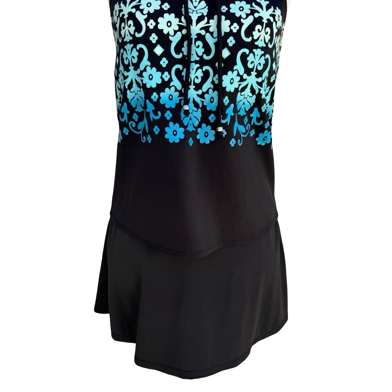 Tropical Escape Womens Black Floral Damask Tiered Tankini Swim Skirt Set Size 10