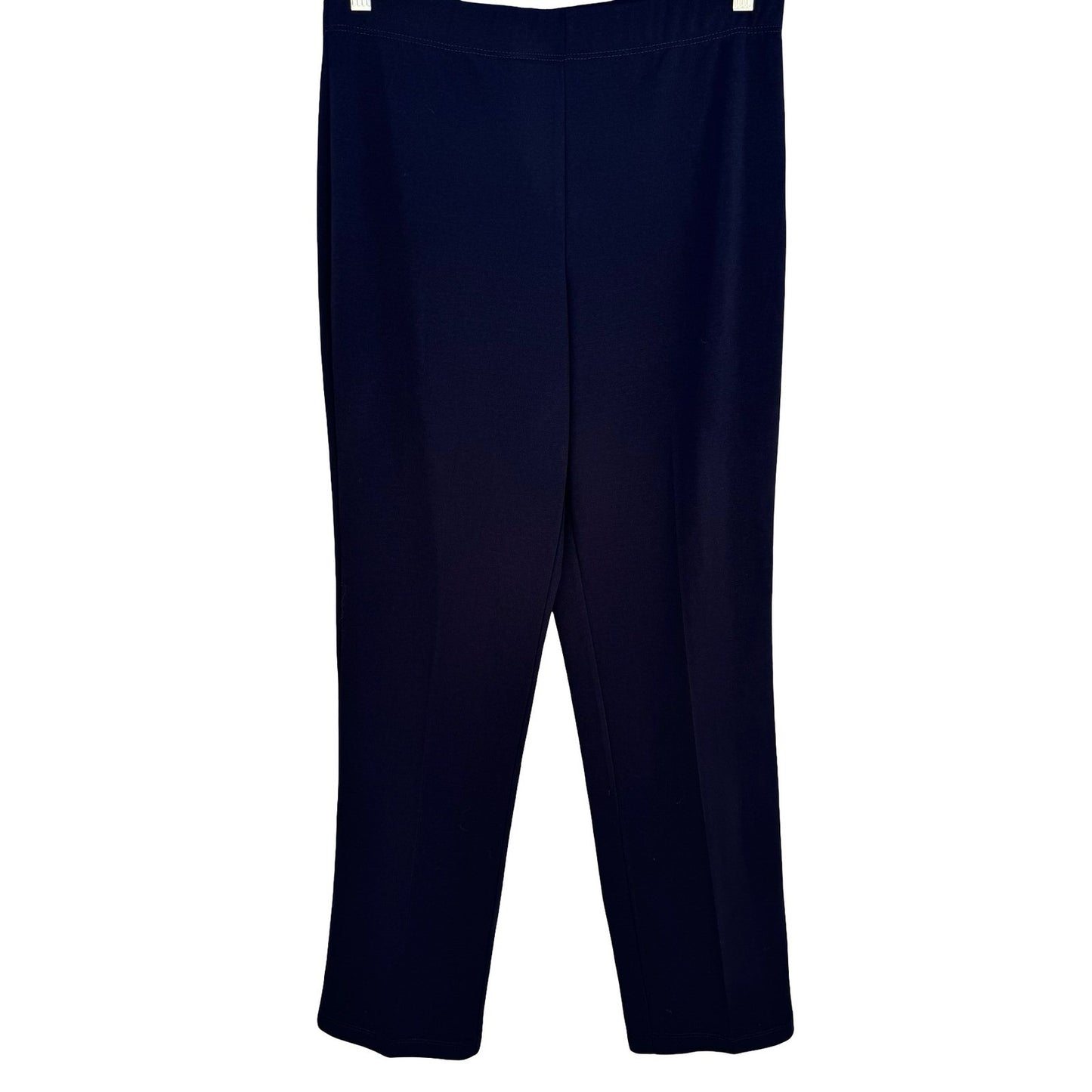 Susan Graver Liquid Knit Straight Leg Pants Navy Elastic Waist Womens M Office