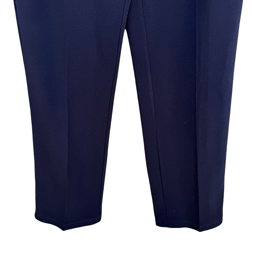 Susan Graver Liquid Knit Straight Leg Pants Navy Elastic Waist Womens M Office