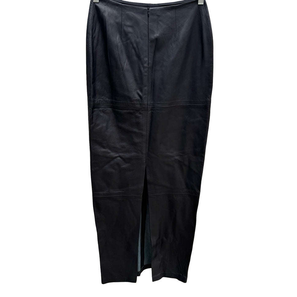 Laundry Shelli Segal Vintage Y2K 90s Black Lamb Leather Maxi Pencil Skirt 4