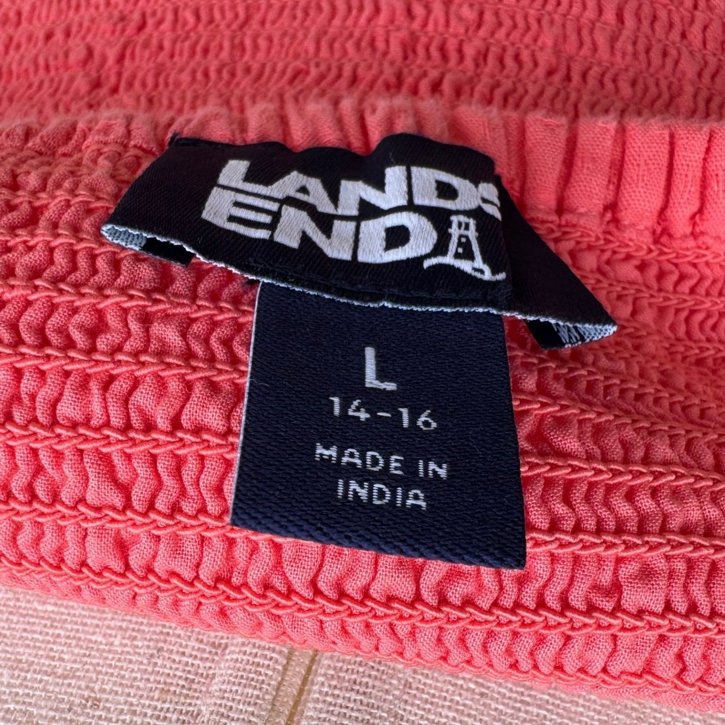 Lands End Pink Smocked Tiered Midi Dress Milkmaid Ruffle Straps Cotton Womens L