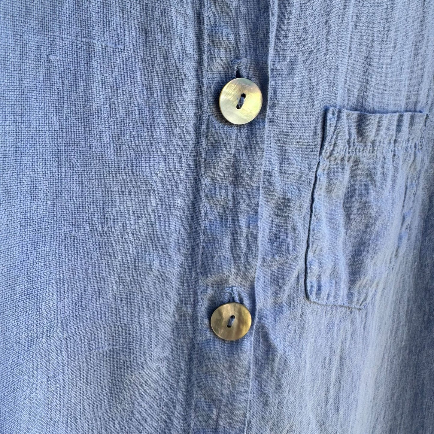 Match Point Vintage Womens Light Blue Linen Shell Buttons Short Sleeve Shirt M