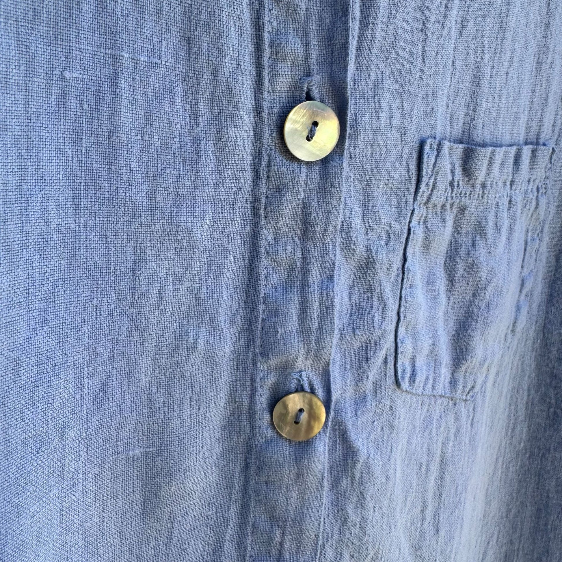 Match Point Vintage Womens Light Blue Linen Shell Buttons Short Sleeve Shirt M