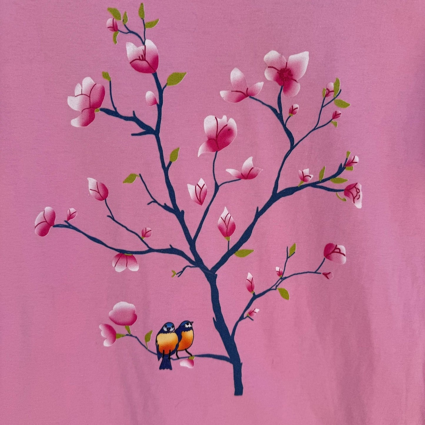 Port & Company Pink Cherry Blossom Sakura Bird Graphic T-Shirt Ladies Med NEW