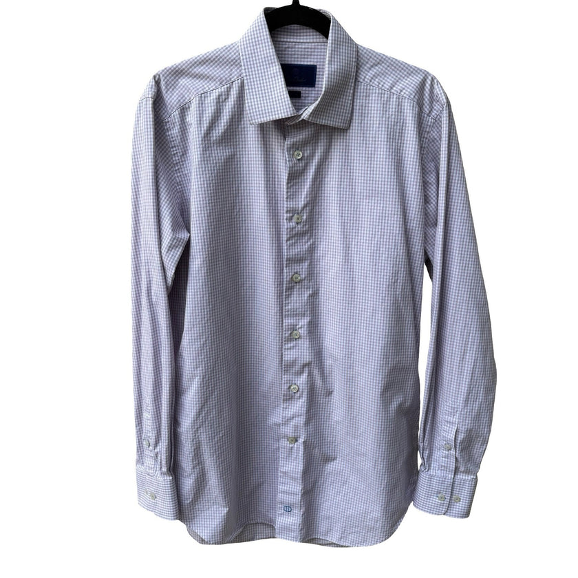 David Donahue Preppy Trim Fit Micro Check Cotton Dress Shirt Mens 16.5 34/35
