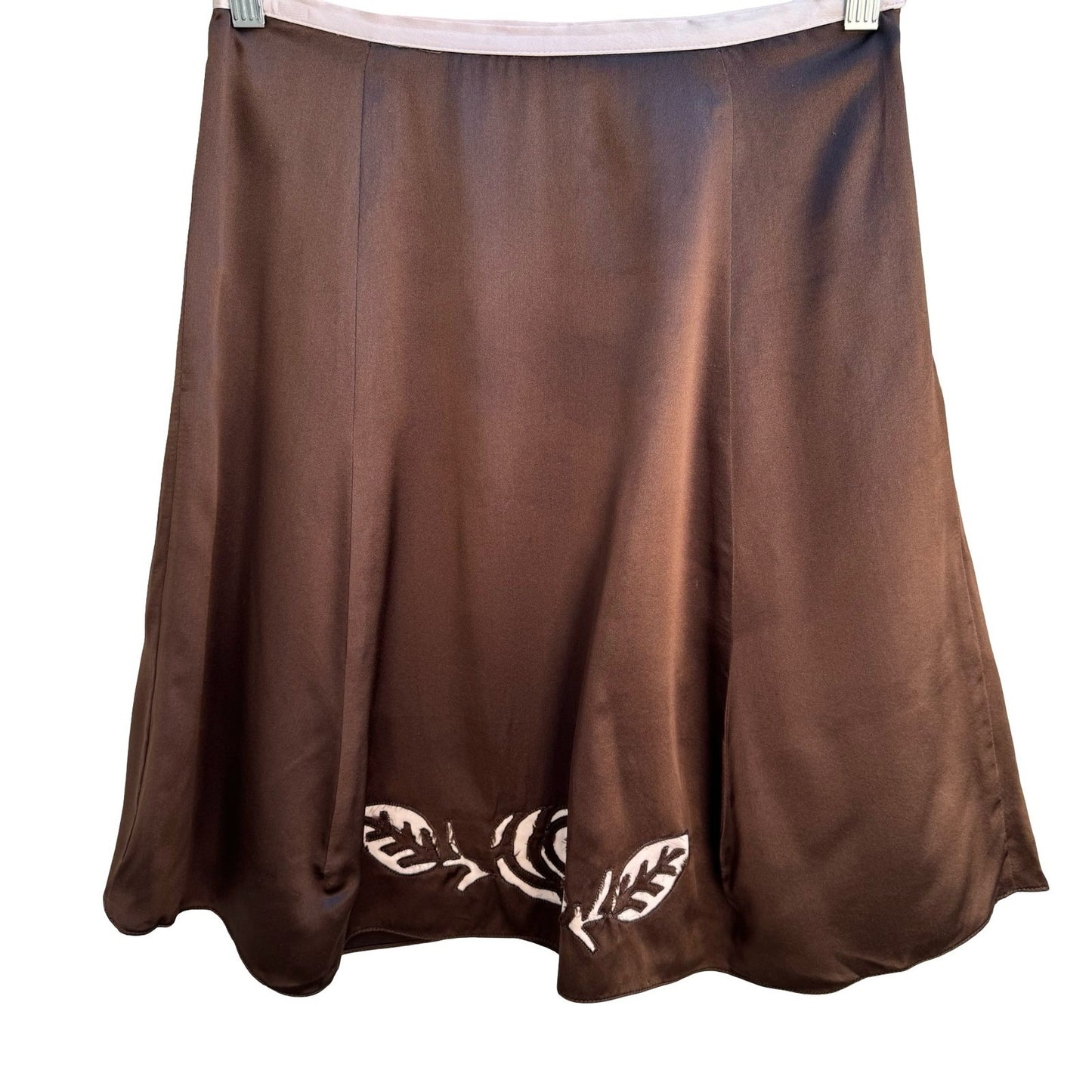 Vintage Coquette Romantic Silk A-Line Whimsigoth Skirt Rose Floral Cut Out Brown