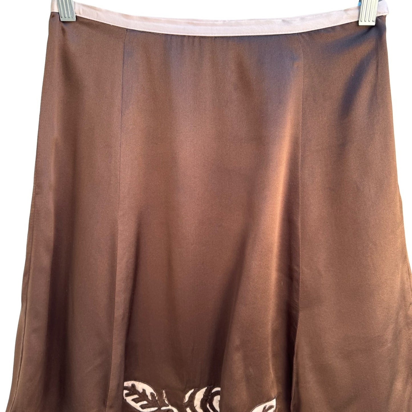 Vintage Coquette Romantic Silk A-Line Whimsigoth Skirt Rose Floral Cut Out Brown