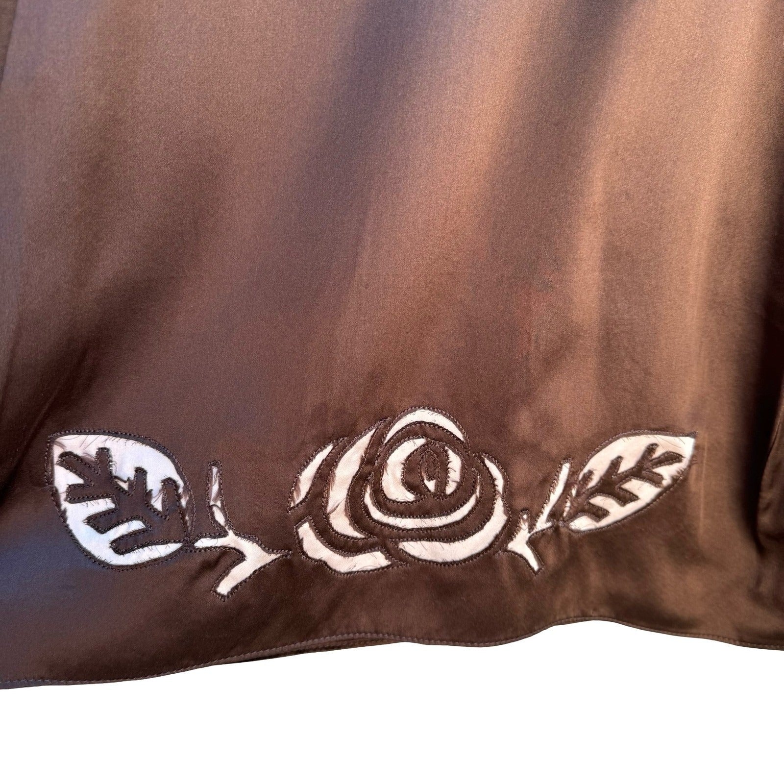 Vintage Coquette Romantic Silk A-Line Whimsigoth Skirt Rose Floral Cut Out Brown