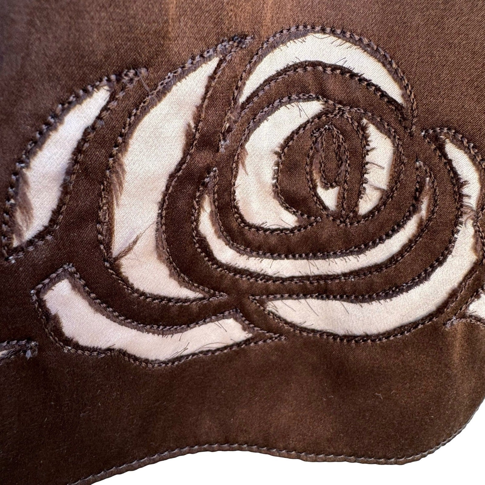Vintage Coquette Romantic Silk A-Line Whimsigoth Skirt Rose Floral Cut Out Brown