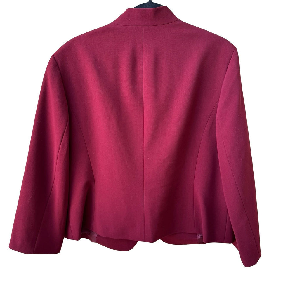 Nine West Professional Minimalist Zipper Accent Career Blazer Burgundy 16 NEW