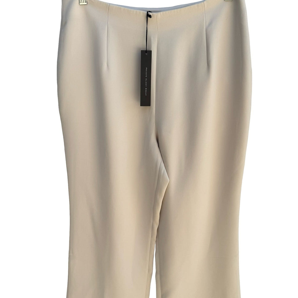 Pamela Dennis Minimalist Stone Quiet Luxury Crepe Flat Front Dress Pants 16 NEW
