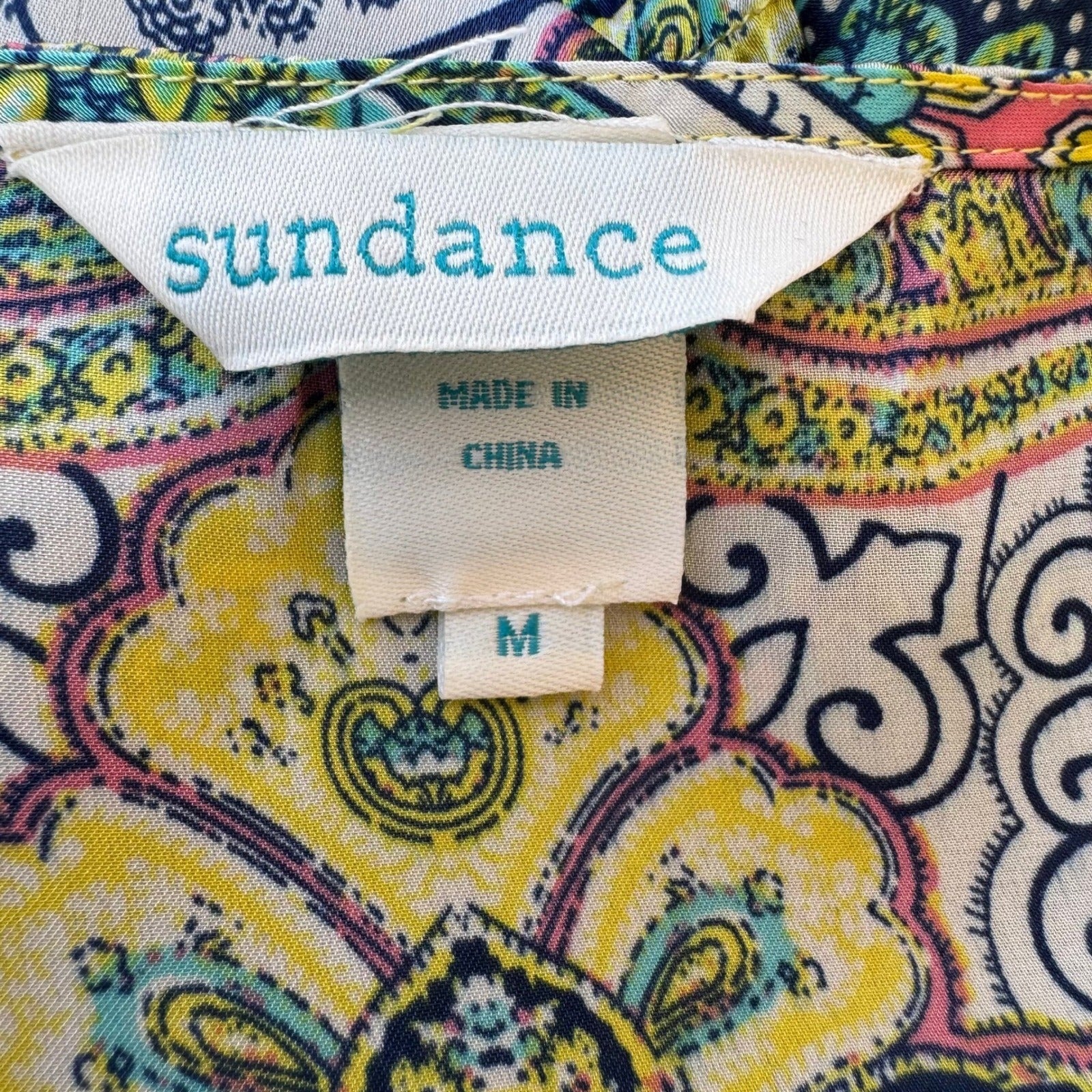 Sundance Boho Resortwear Hippie Festival Paisley Kaftan Kimono Midi Dress Teal M