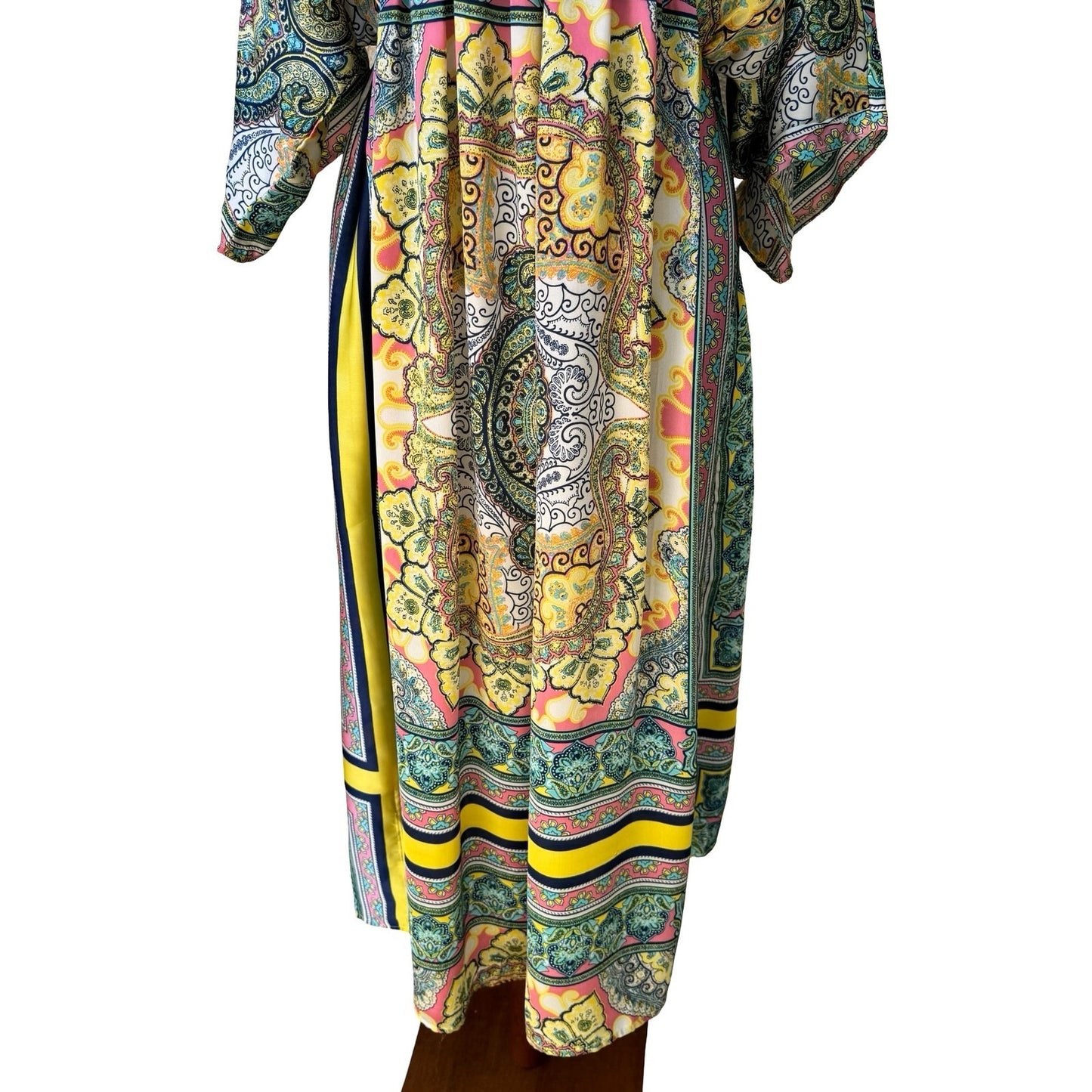 Sundance Boho Resortwear Hippie Festival Paisley Kaftan Kimono Midi Dress Teal M