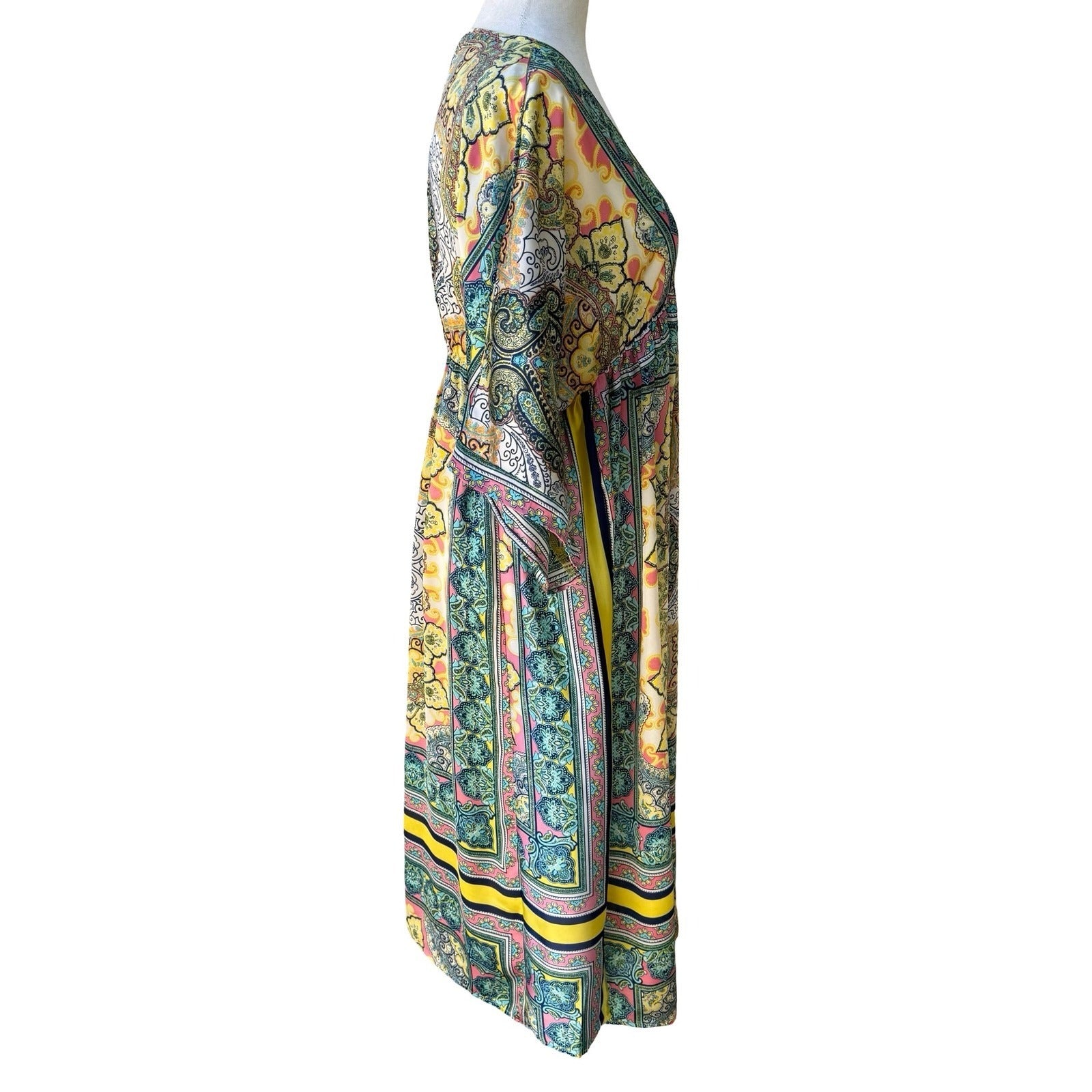 Sundance Boho Resortwear Hippie Festival Paisley Kaftan Kimono Midi Dress Teal M