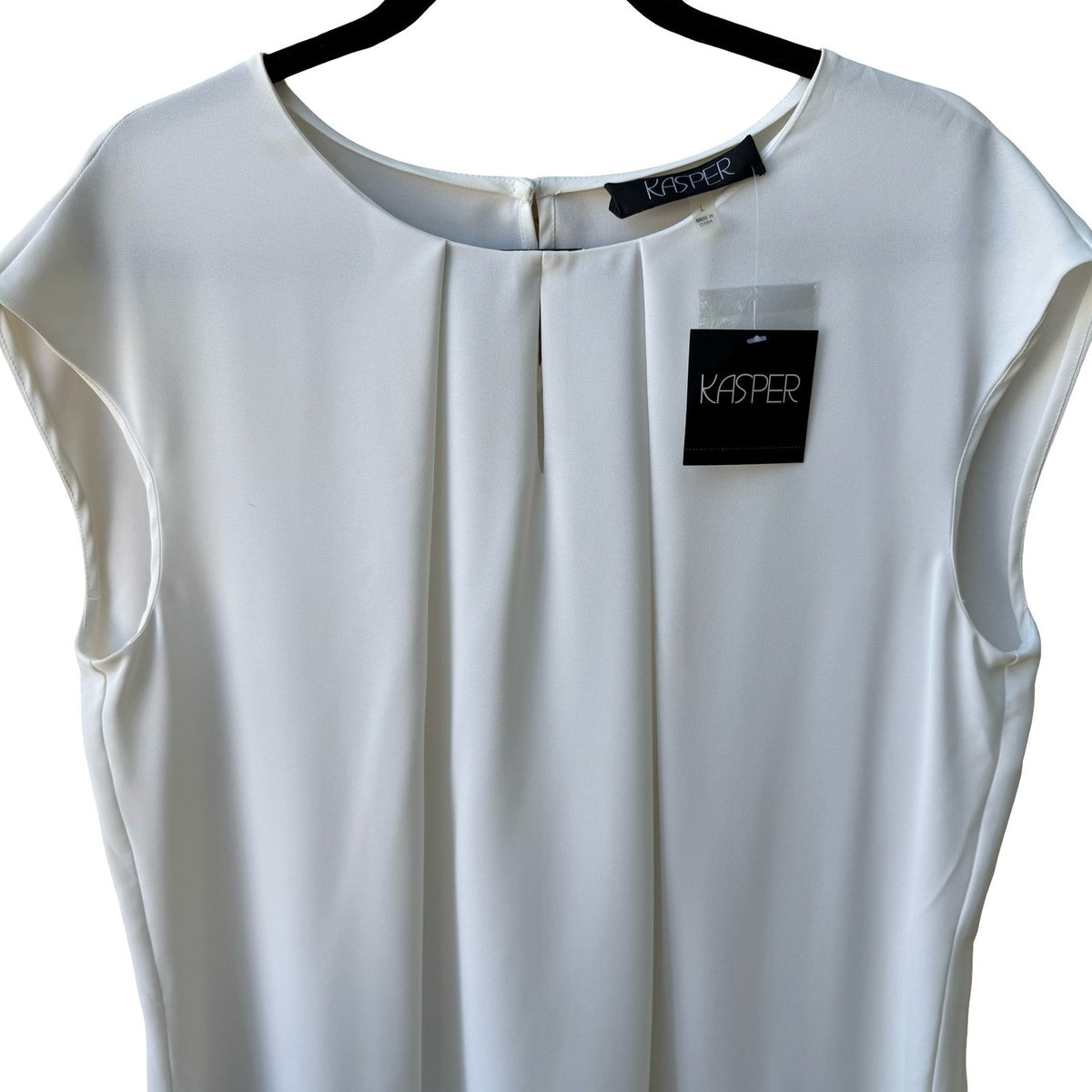 Kasper Minimalist Professional Pleated Keyhole Sleeveless Blouse White L NEW