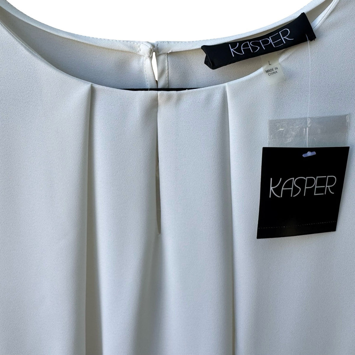 Kasper Minimalist Professional Pleated Keyhole Sleeveless Blouse White L NEW