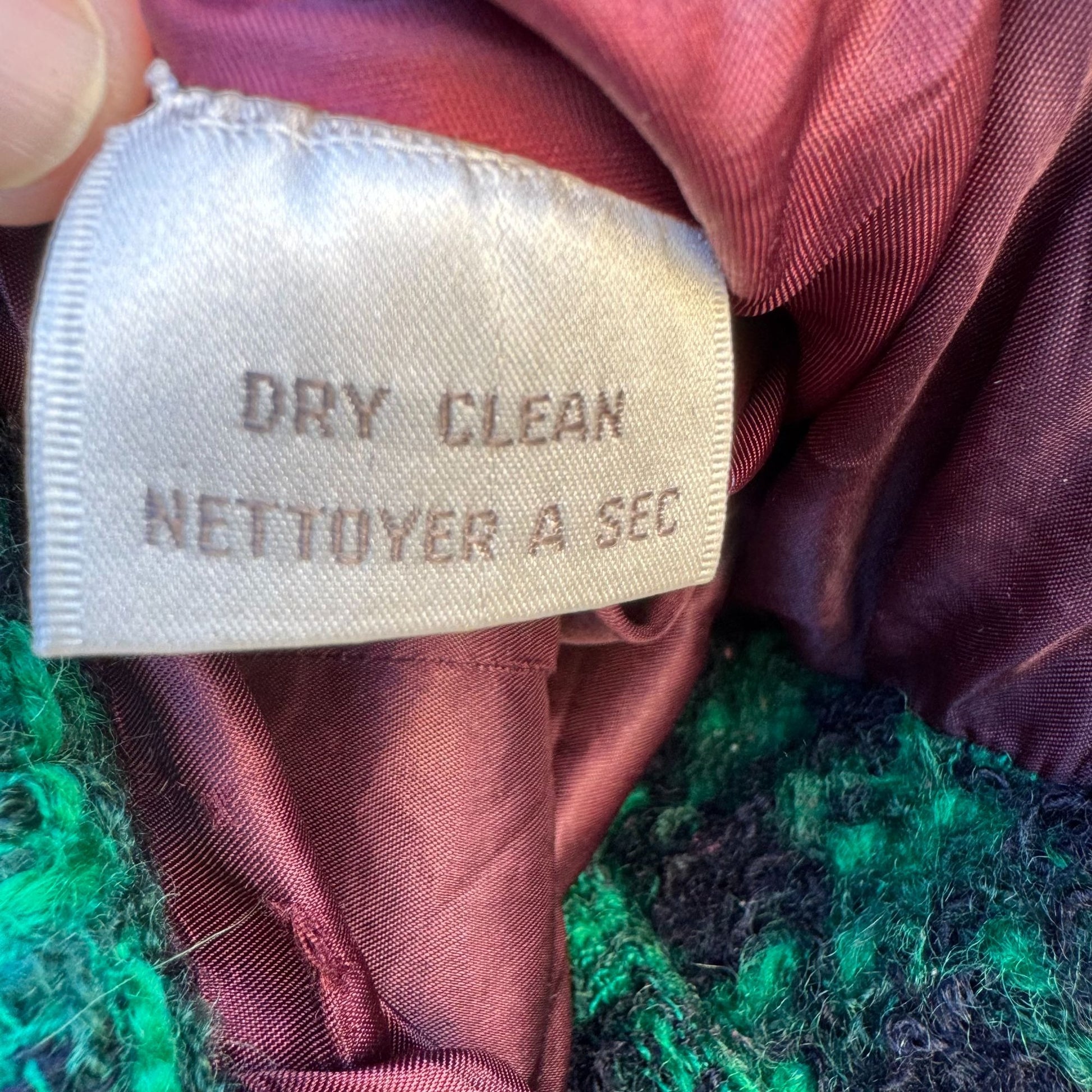 Jones New York Vintage Womens Green Black Houndstooth Boucle Tweed Wool Jacket 12