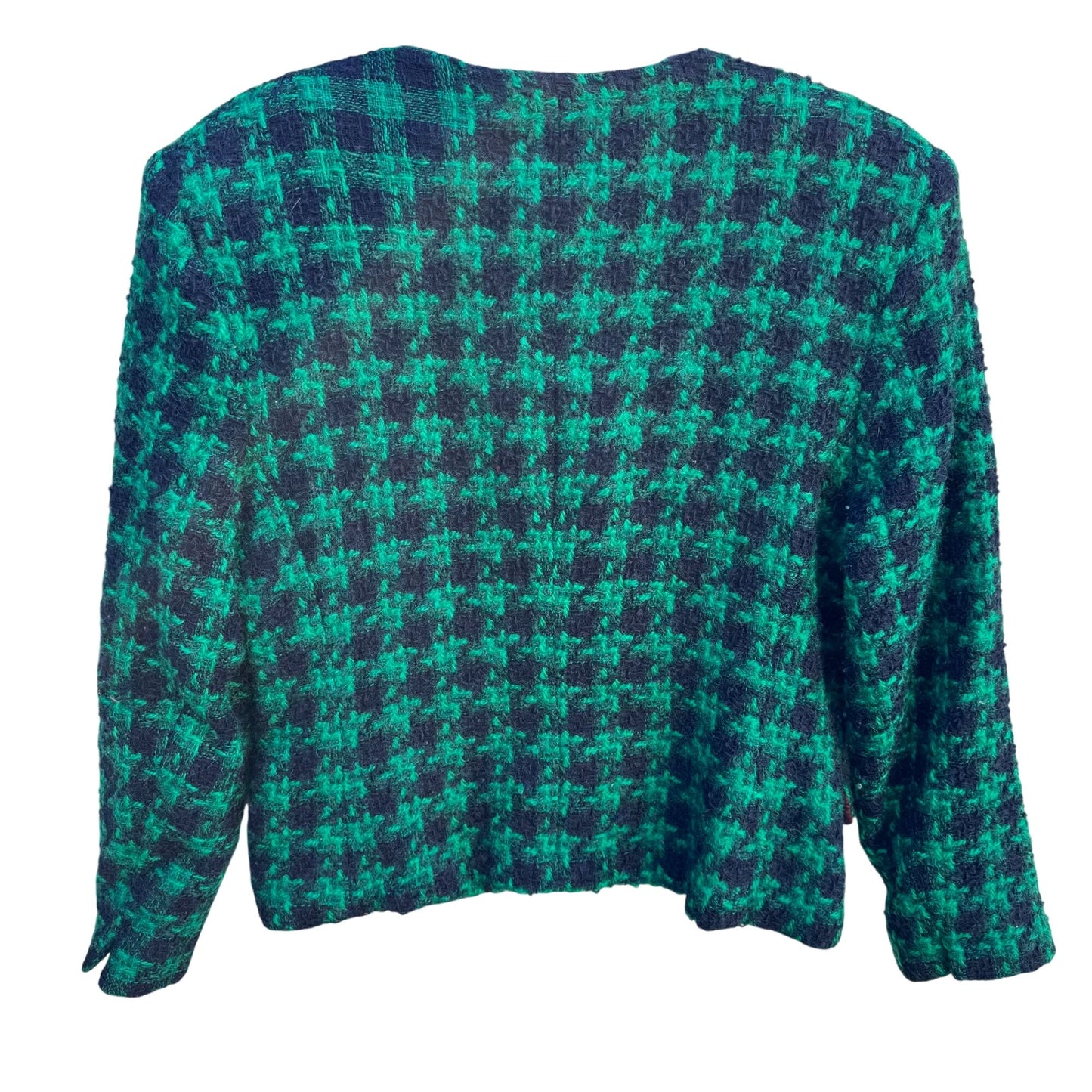 Jones New York Vintage Womens Green Black Houndstooth Boucle Tweed Wool Jacket 12