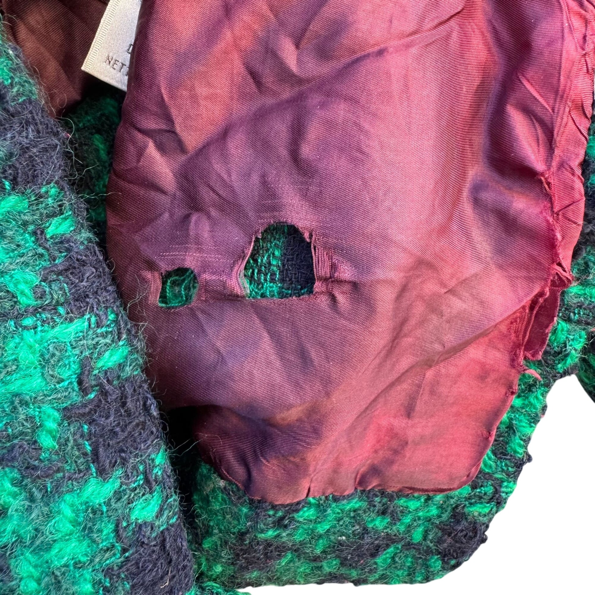 Jones New York Vintage Womens Green Black Houndstooth Boucle Tweed Wool Jacket 12