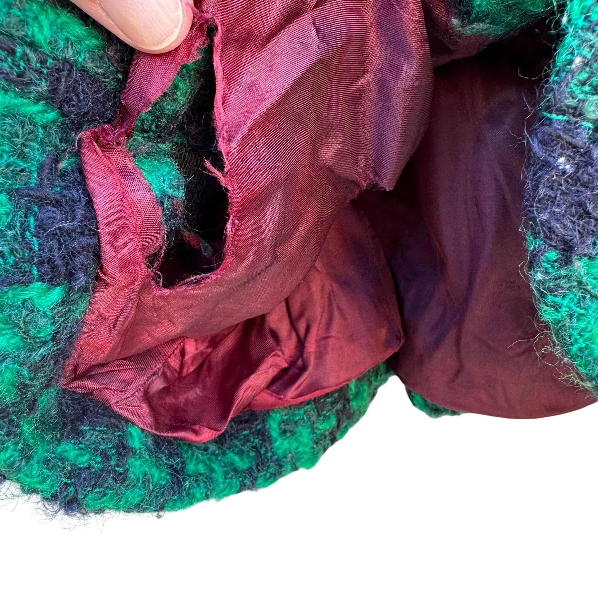 Jones New York Vintage Womens Green Black Houndstooth Boucle Tweed Wool Jacket 12