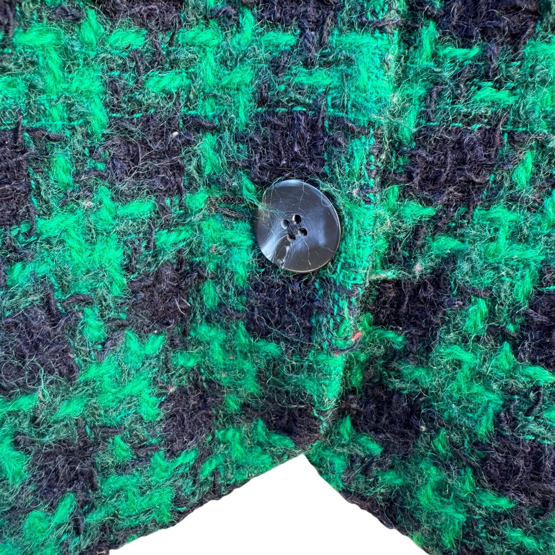 Jones New York Vintage Womens Green Black Houndstooth Boucle Tweed Wool Jacket 12