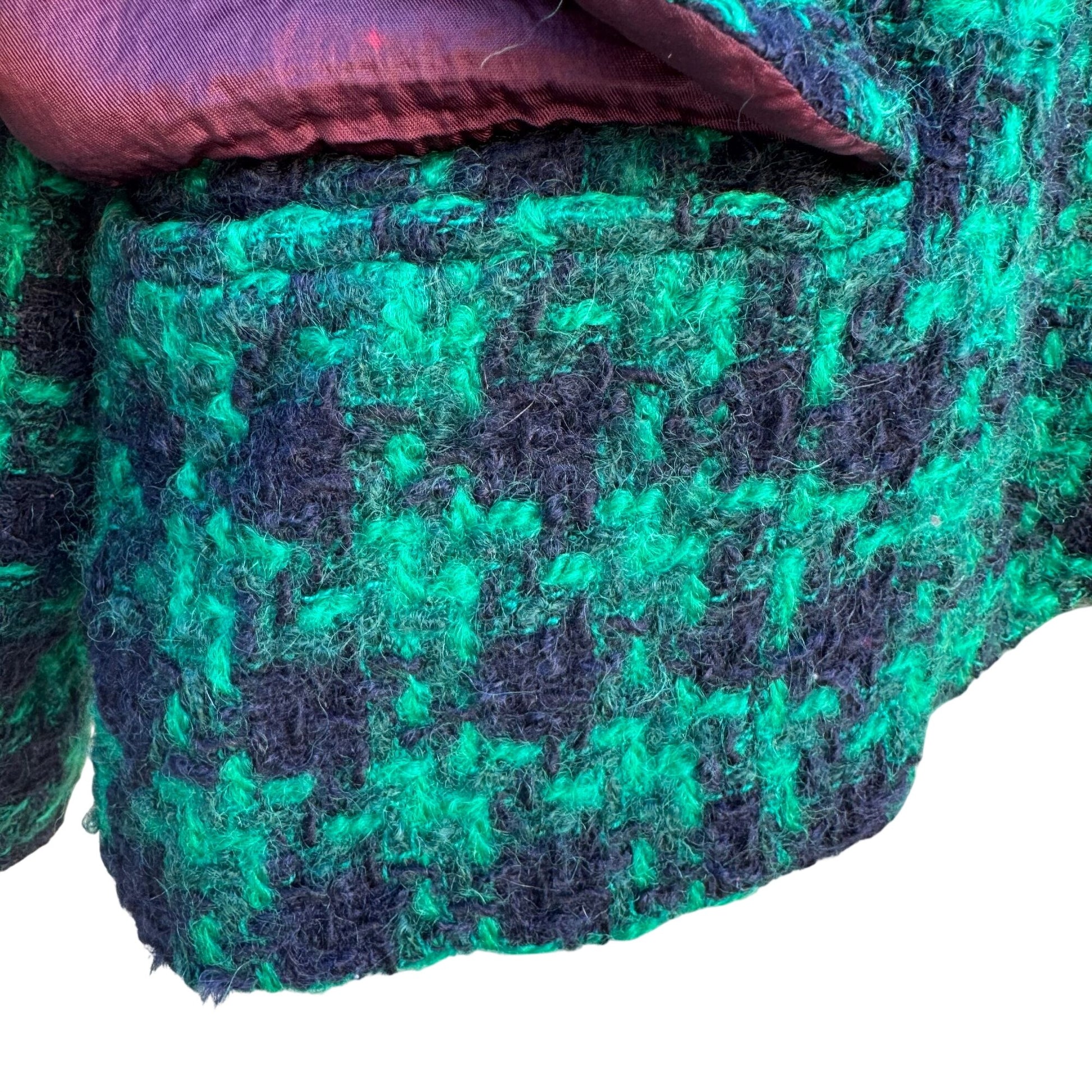 Jones New York Vintage Womens Green Black Houndstooth Boucle Tweed Wool Jacket 12