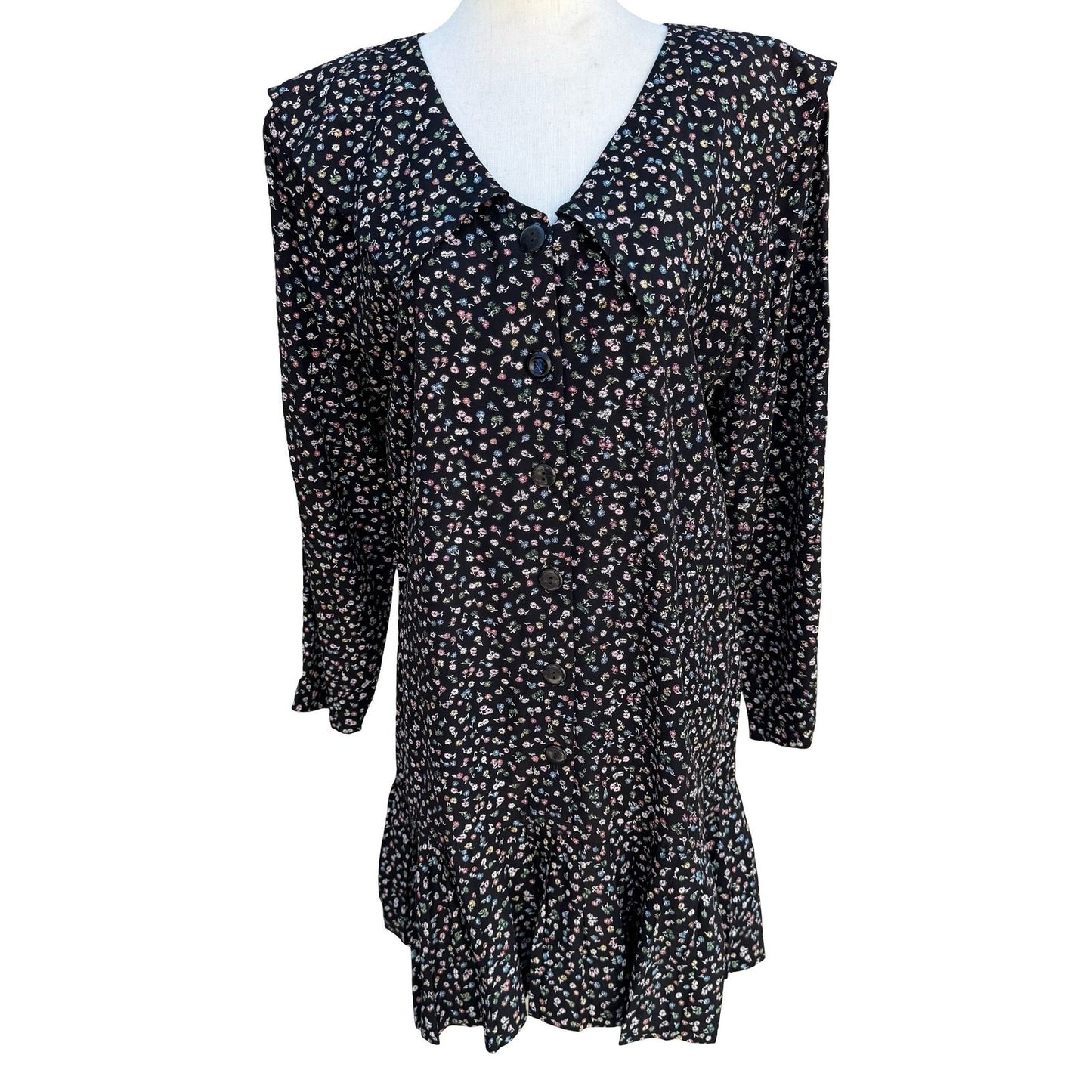 Rampage Vintage Black Ditsy Floral Drop Waist Mini Dress 90s Goth Grunge Size 11