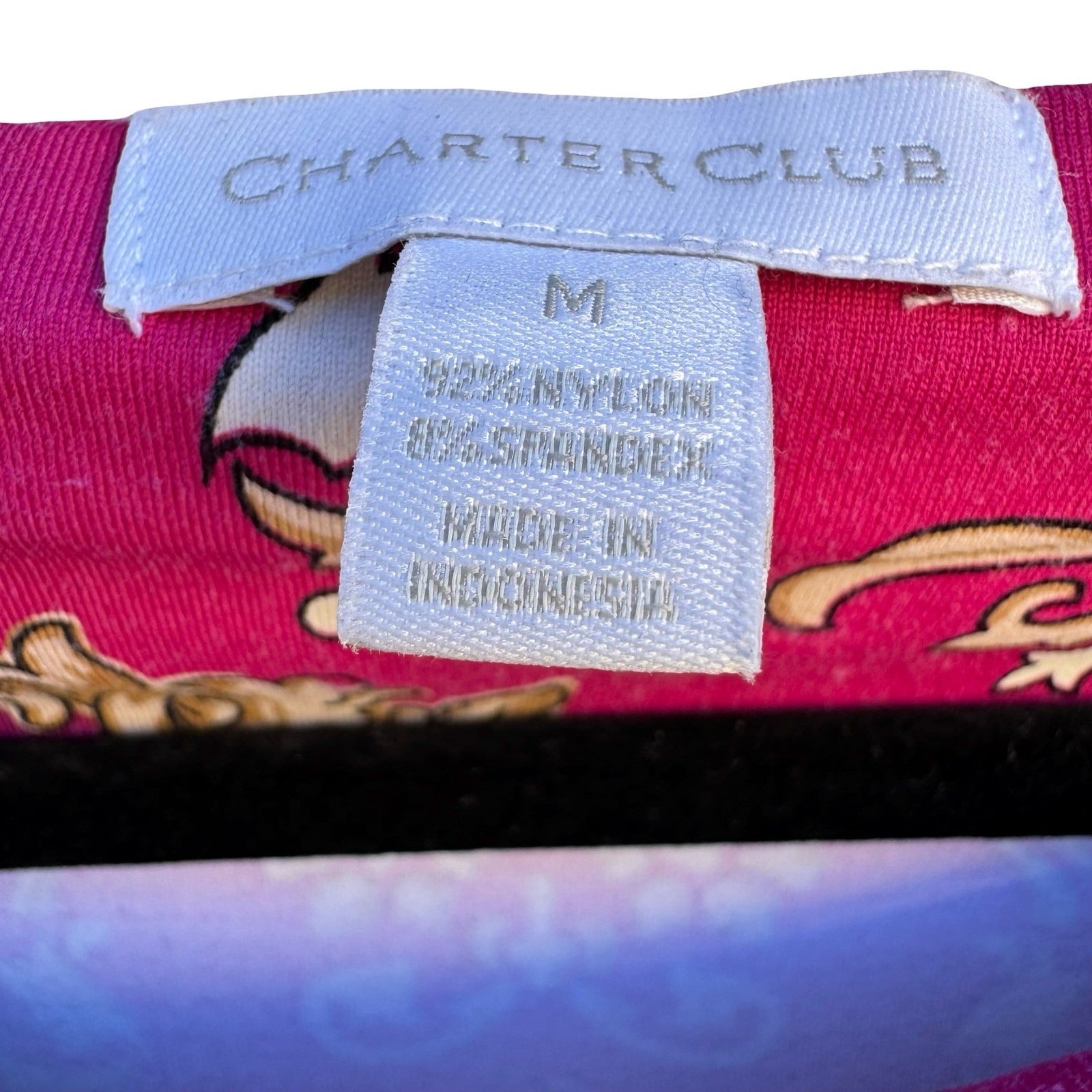 Charter Club Womens Pink Medallion Print Boat Neck 3/4 Sleeve Top Size M