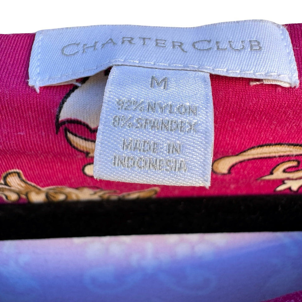 Charter Club Womens Pink Medallion Print Boat Neck 3/4 Sleeve Top Size M