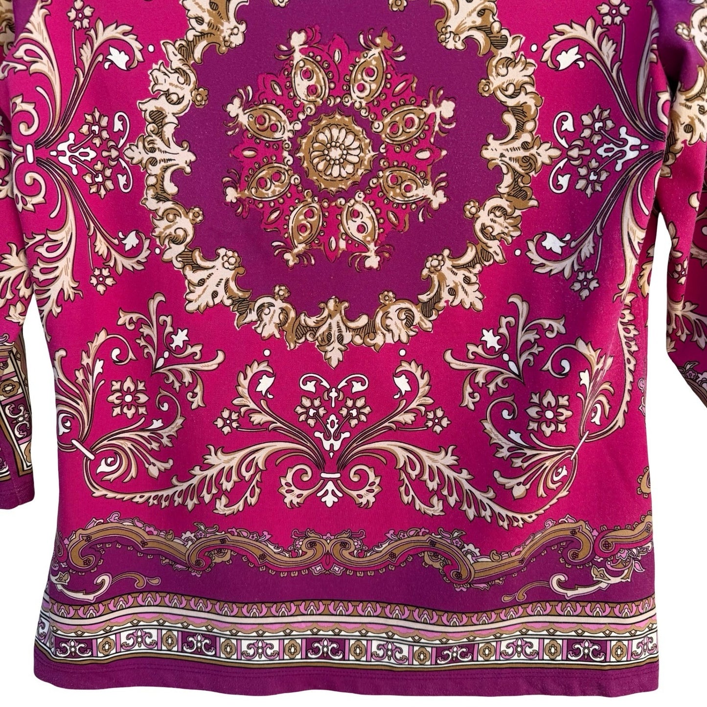 Charter Club Womens Pink Medallion Print Boat Neck 3/4 Sleeve Top Size M