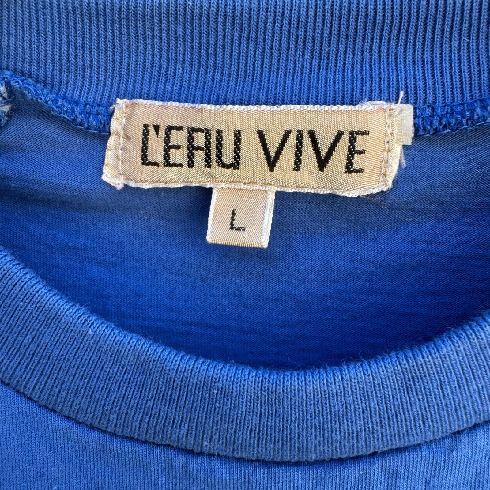 L'eau Vive Vintage 90s Iceland Flag Embroidery Shirt Quilted Shoulder Blue Men L