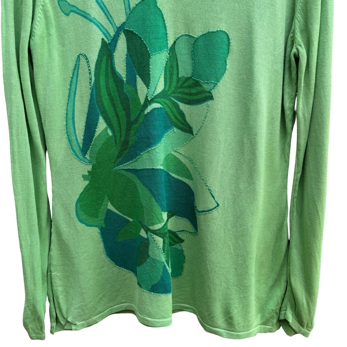 Diane von Furstenberg Silk Assets Y2K Fairycore Floral Beaded Sweater Green S