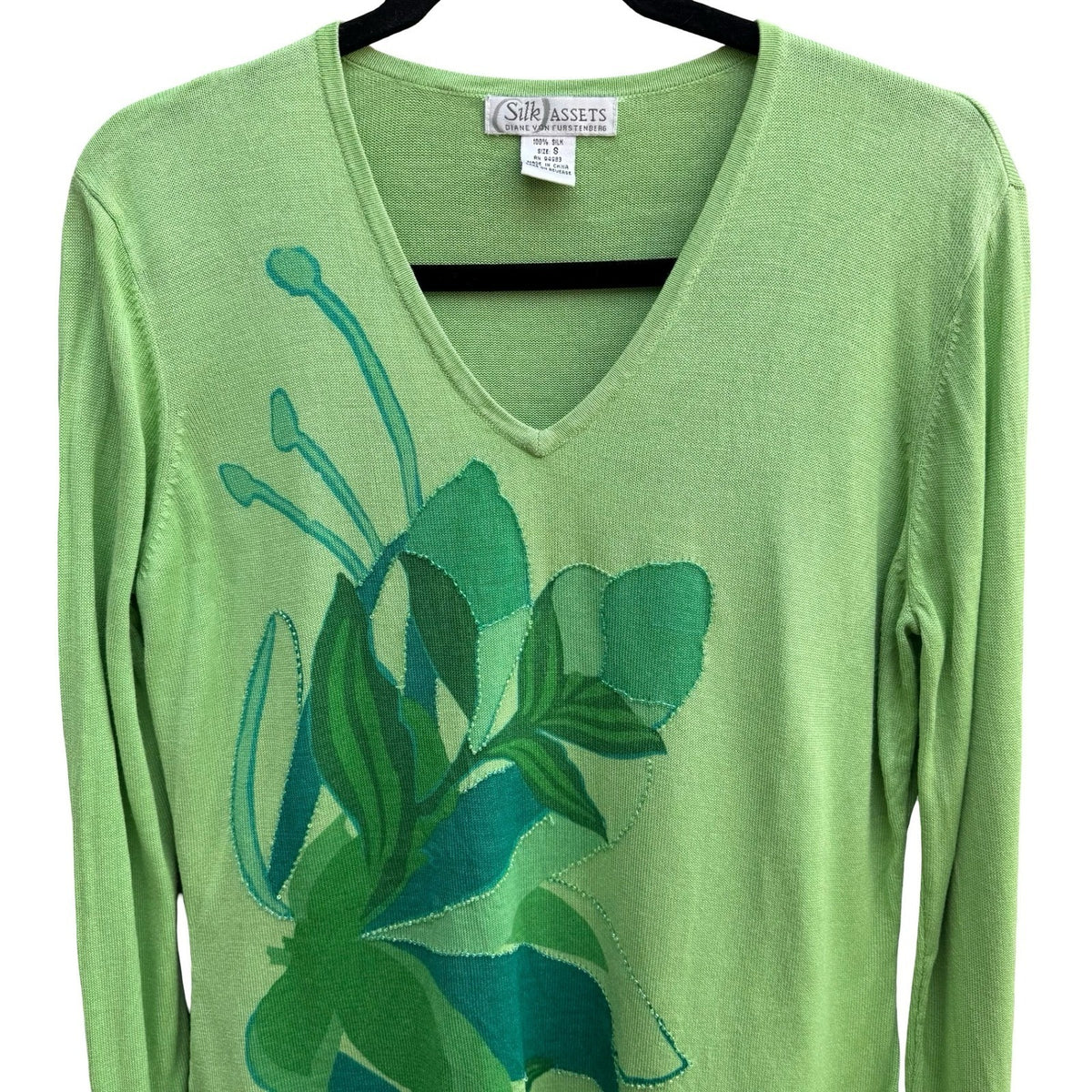 Diane von Furstenberg Silk Assets Y2K Fairycore Floral Beaded Sweater Green S