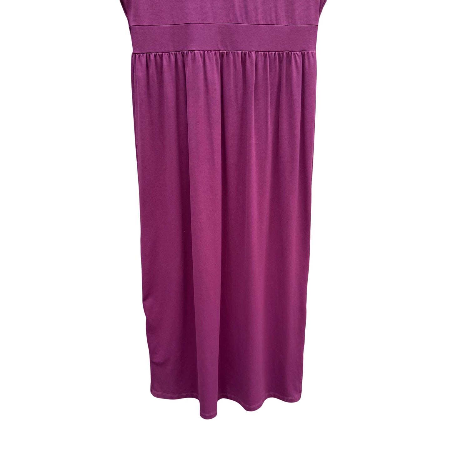 TravelSmith Womens Plum Short Sleeve V-Neck Empire Waist Midi Prairie Dress L