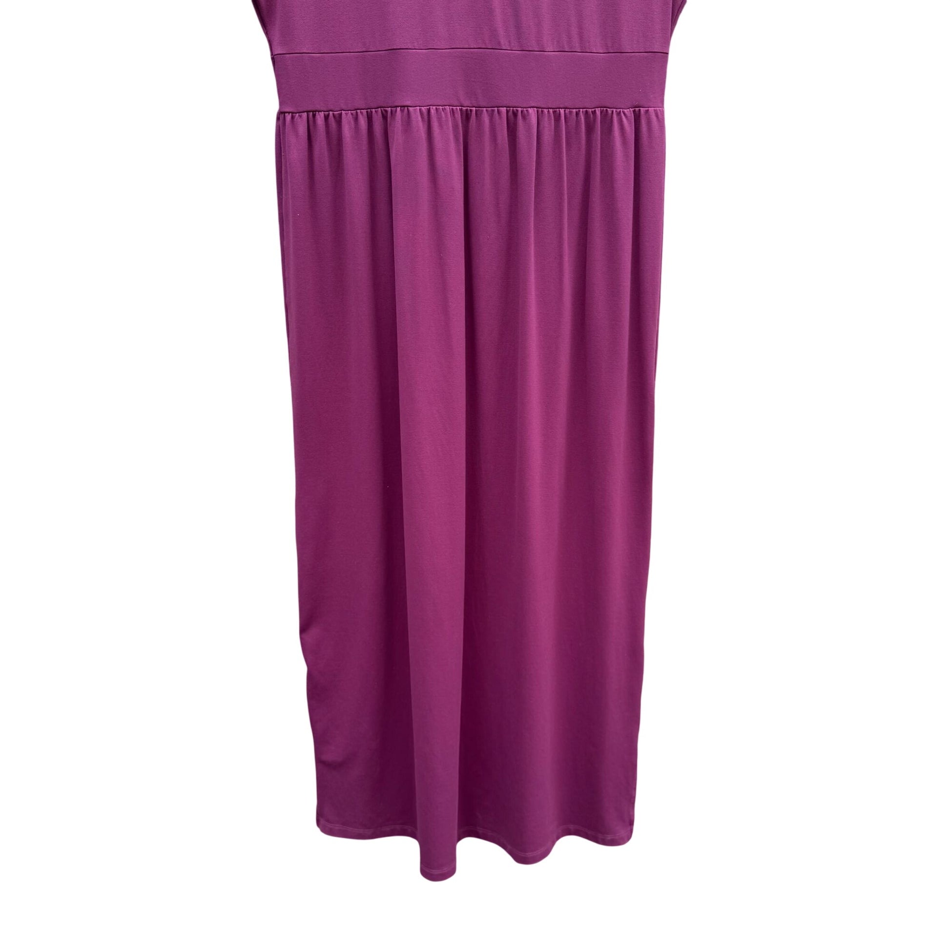 TravelSmith Womens Plum Short Sleeve V-Neck Empire Waist Midi Prairie Dress L