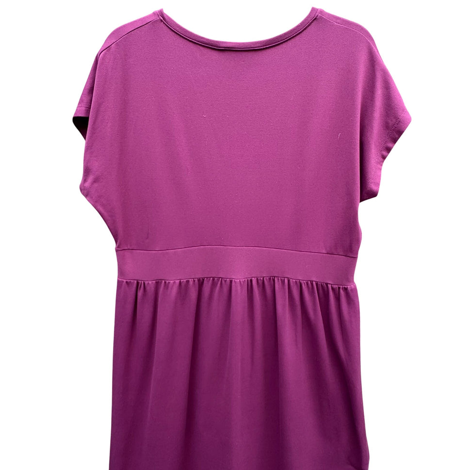 TravelSmith Womens Plum Short Sleeve V-Neck Empire Waist Midi Prairie Dress L