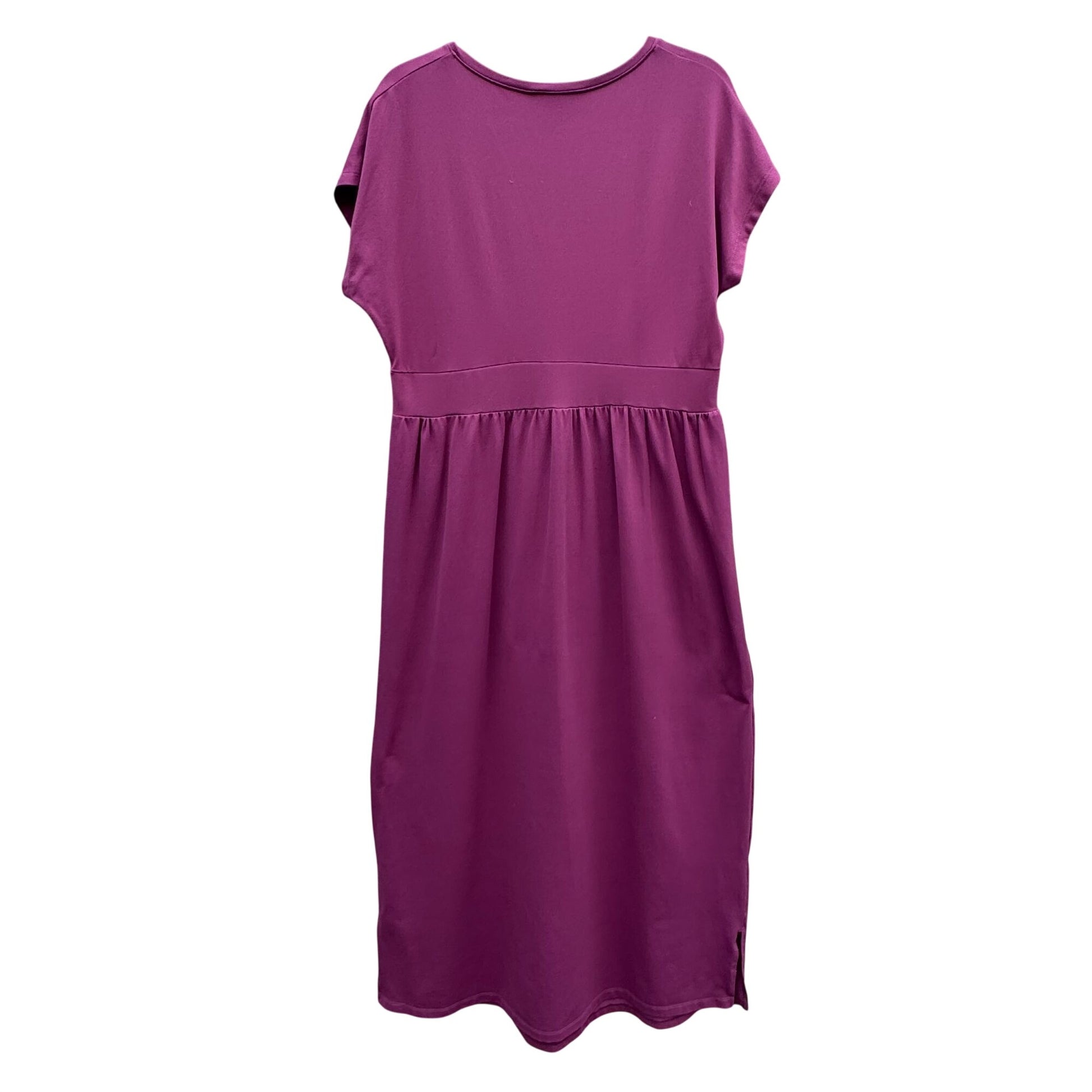 TravelSmith Womens Plum Short Sleeve V-Neck Empire Waist Midi Prairie Dress L