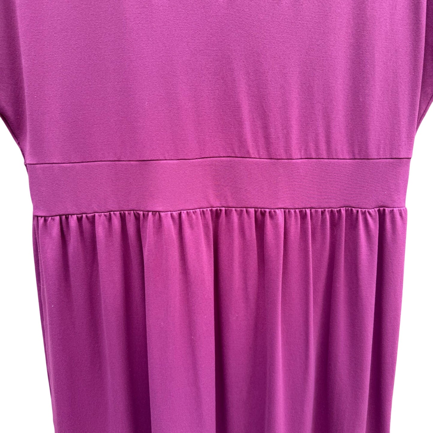 TravelSmith Womens Plum Short Sleeve V-Neck Empire Waist Midi Prairie Dress L