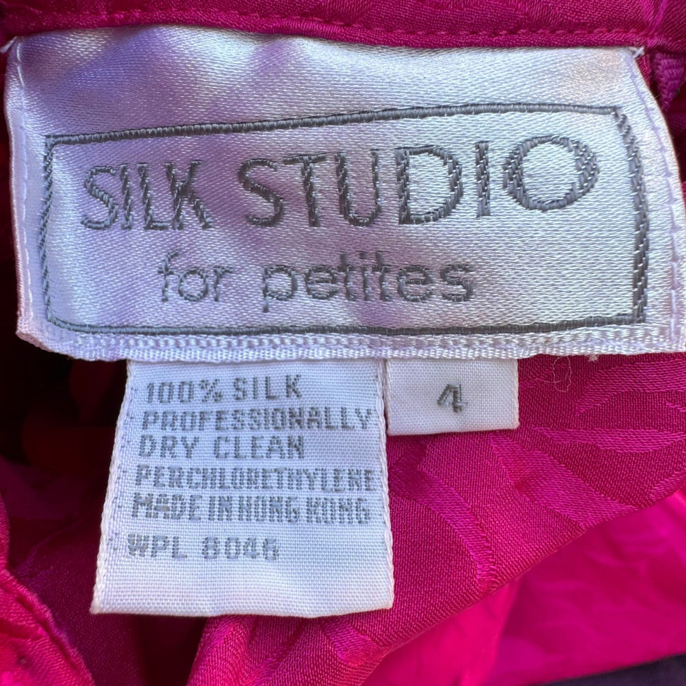 Silk Studio Vintage 80s Barbiecore Floral Jacquard Silk Mock Neck Dress Pink 4