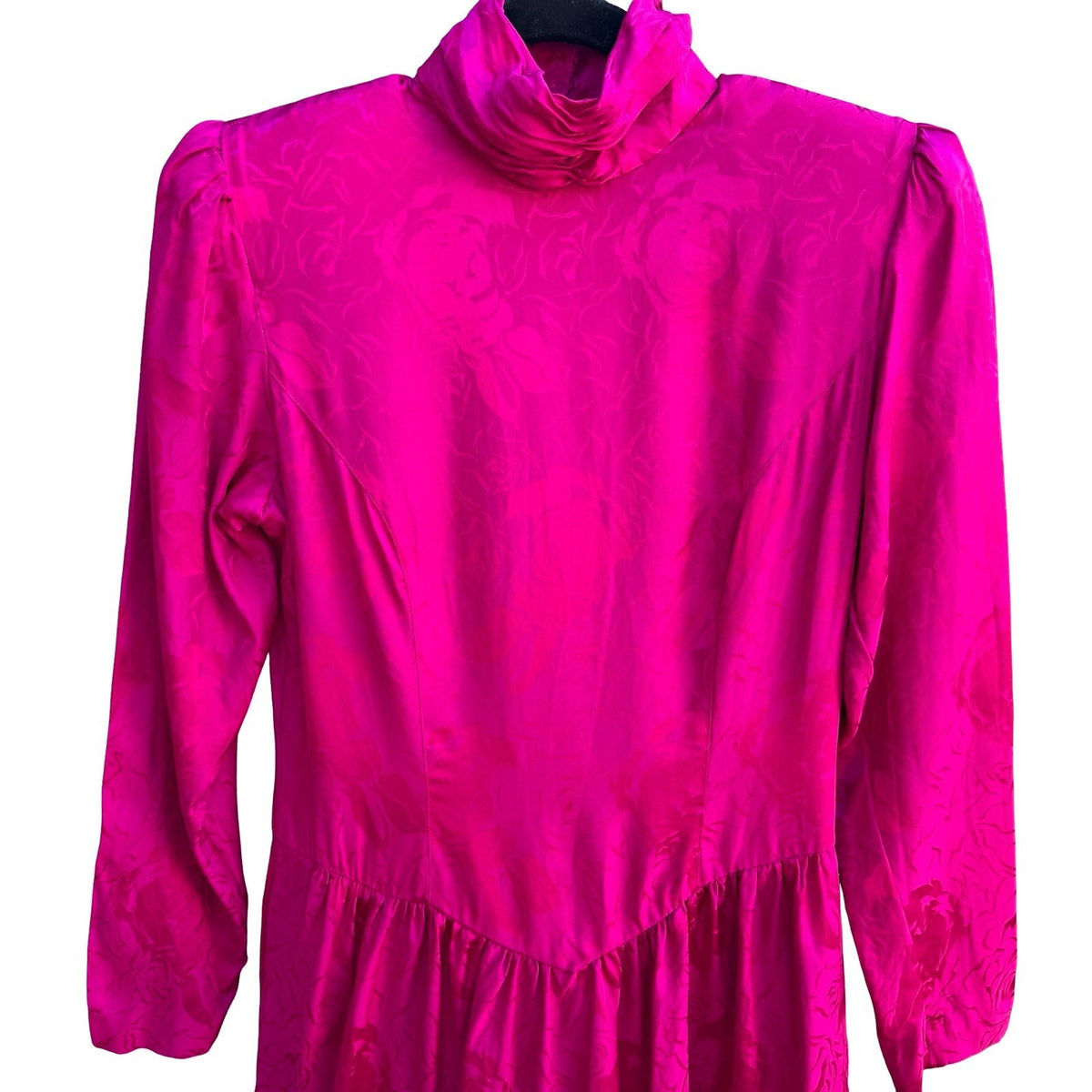 Silk Studio Vintage 80s Barbiecore Floral Jacquard Silk Mock Neck Dress Pink 4