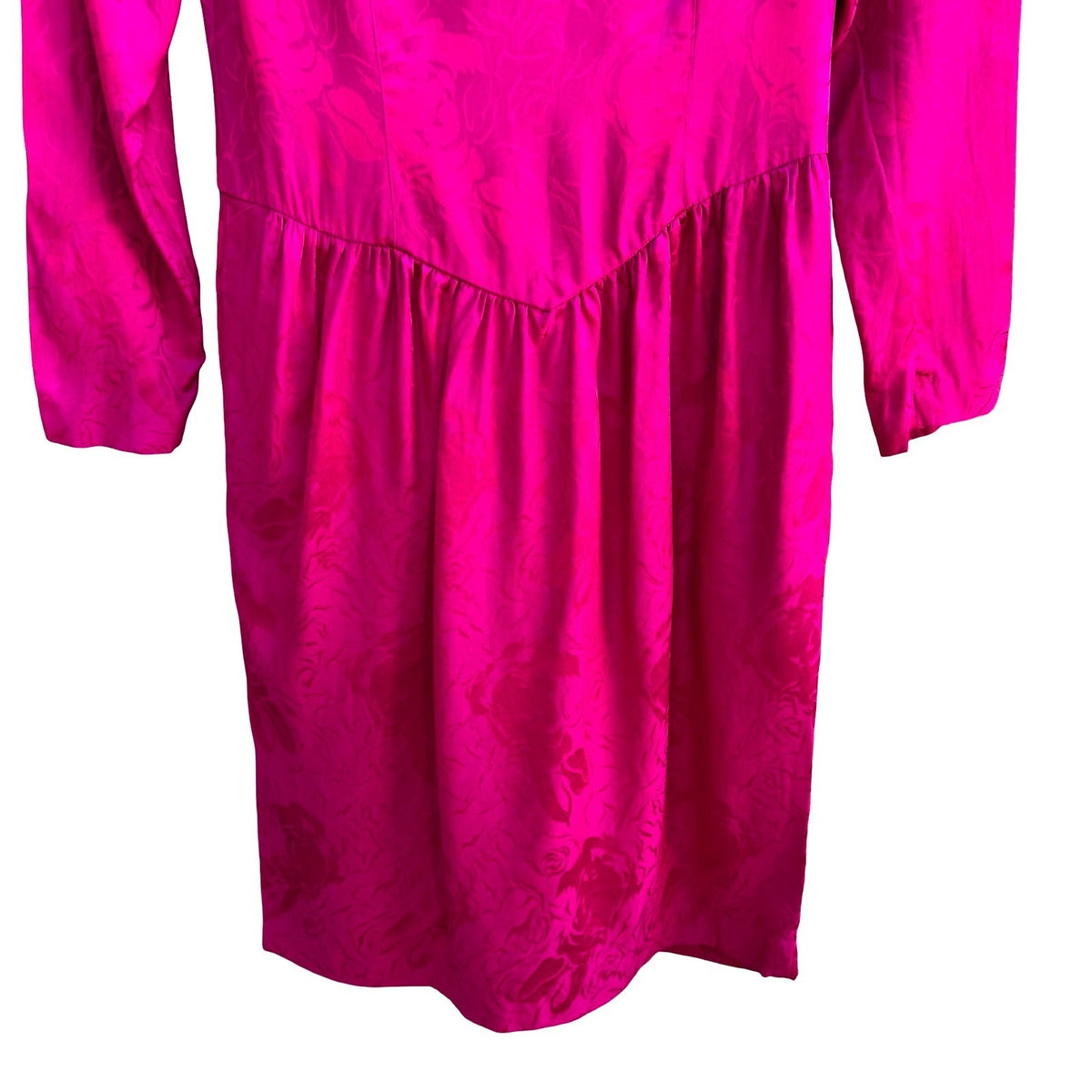 Silk Studio Vintage 80s Barbiecore Floral Jacquard Silk Mock Neck Dress Pink 4