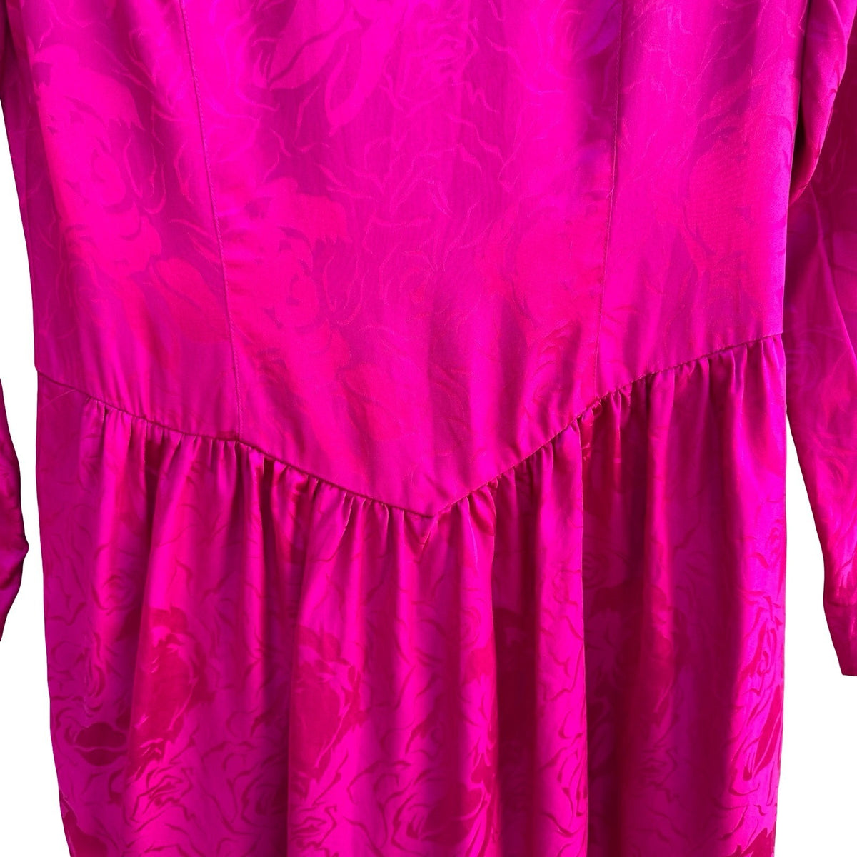 Silk Studio Vintage 80s Barbiecore Floral Jacquard Silk Mock Neck Dress Pink 4