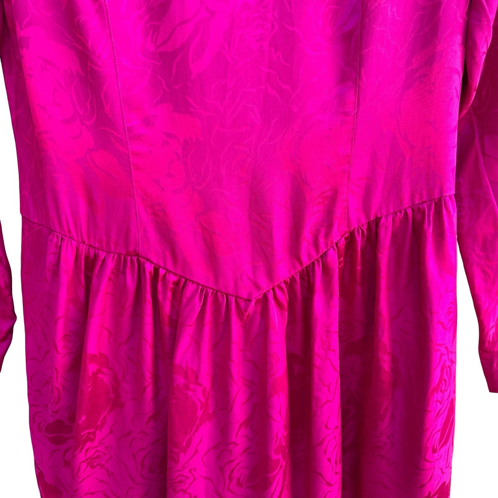 Silk Studio Vintage 80s Barbiecore Floral Jacquard Silk Mock Neck Dress Pink 4