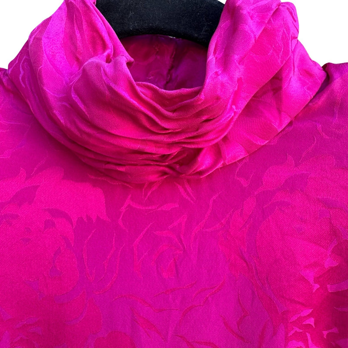 Silk Studio Vintage 80s Barbiecore Floral Jacquard Silk Mock Neck Dress Pink 4