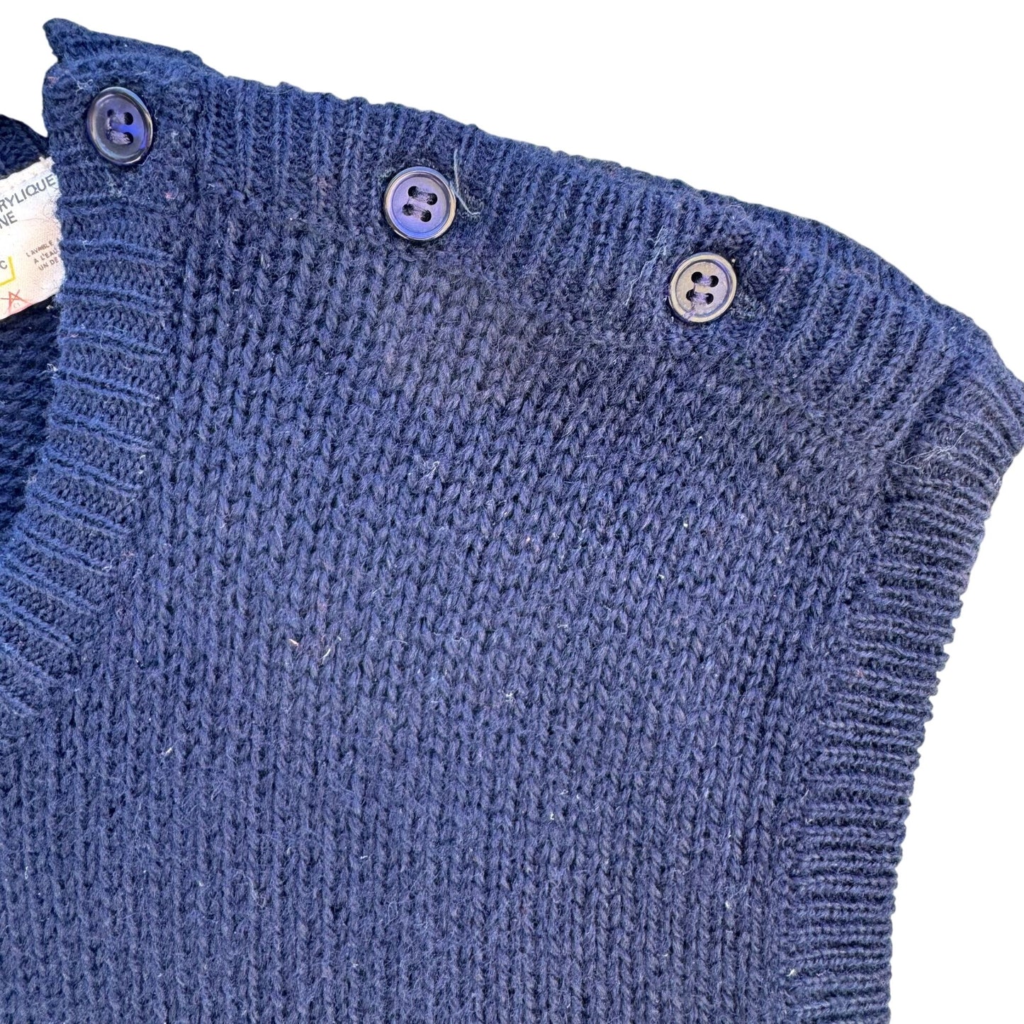 Tan F Jay Navy Blue Knit Sleeveless Button Shoulder Wool Blend Knit Sweater M