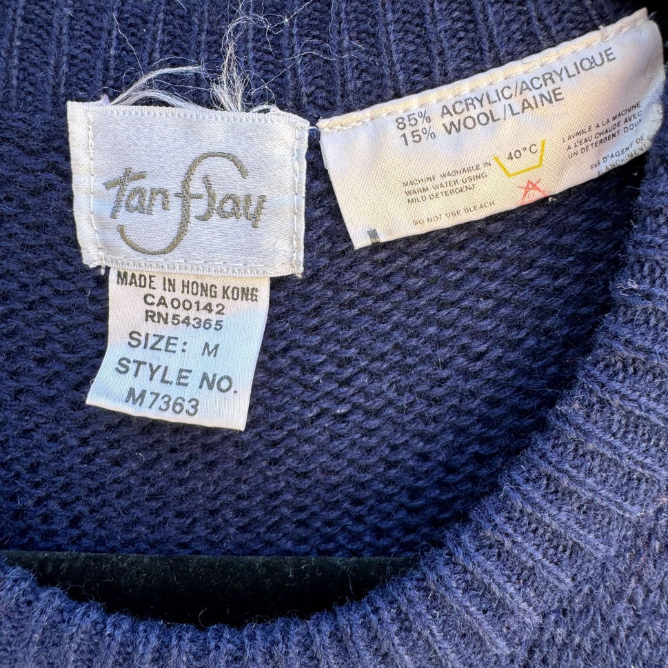 Tan F Jay Navy Blue Knit Sleeveless Button Shoulder Wool Blend Knit Sweater M