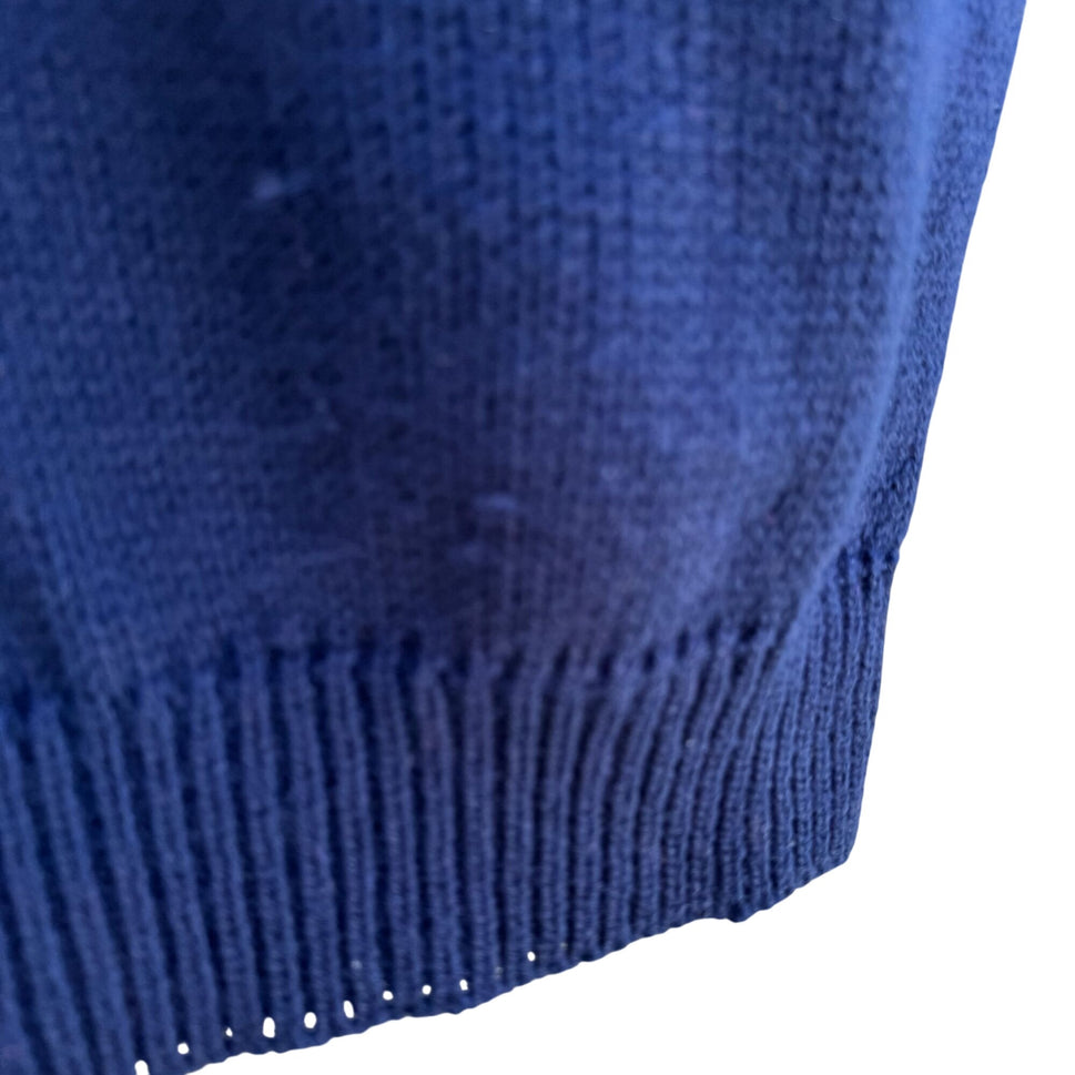 Tan F Jay Navy Blue Knit Sleeveless Button Shoulder Wool Blend Knit Sweater M