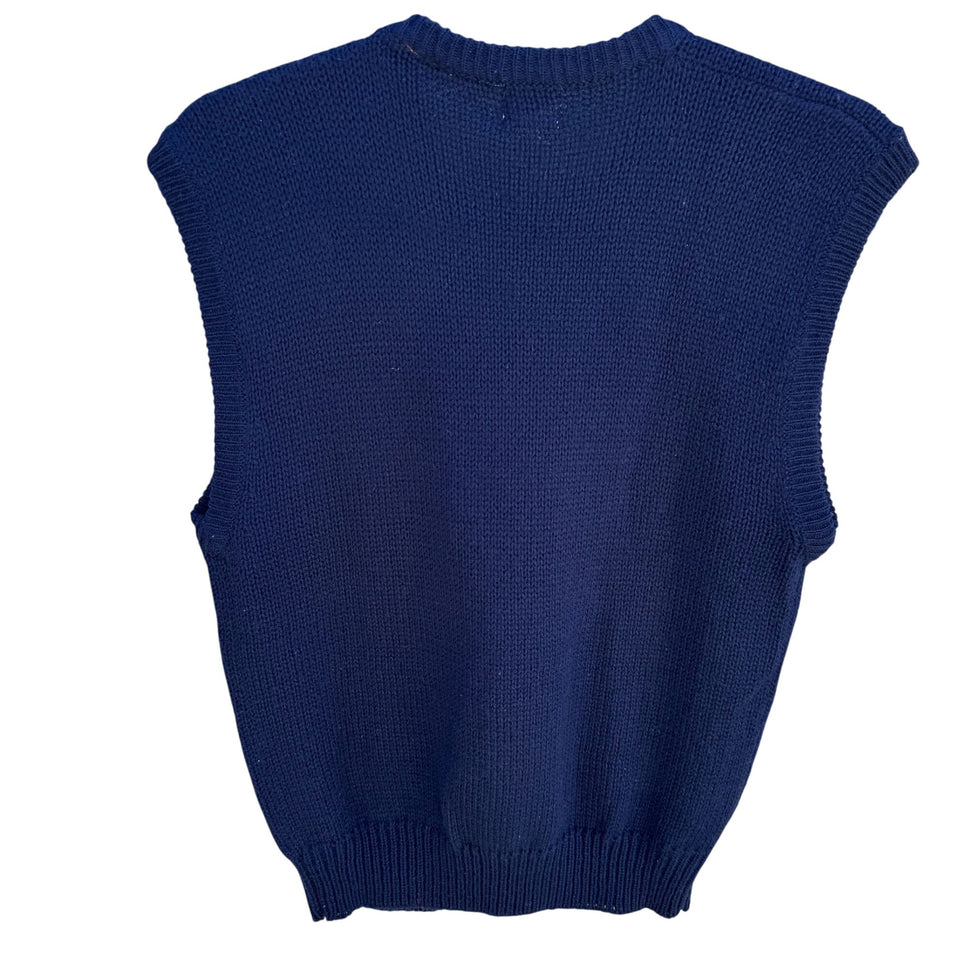 Tan F Jay Navy Blue Knit Sleeveless Button Shoulder Wool Blend Knit Sweater M